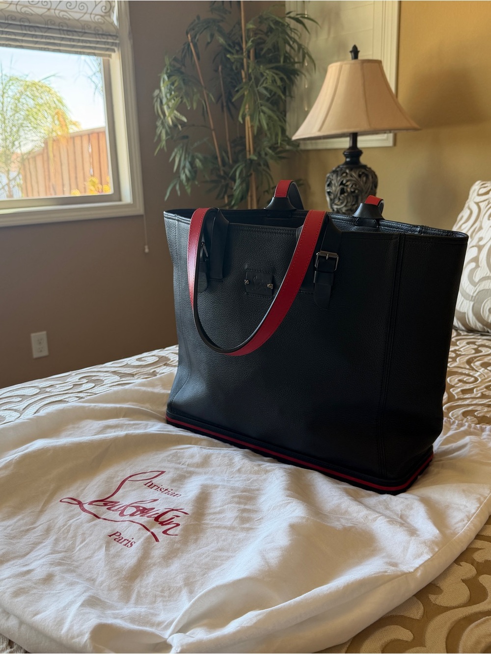 Christian Louboutin Black Tote with Red Trim and Straps, dust bag & COA